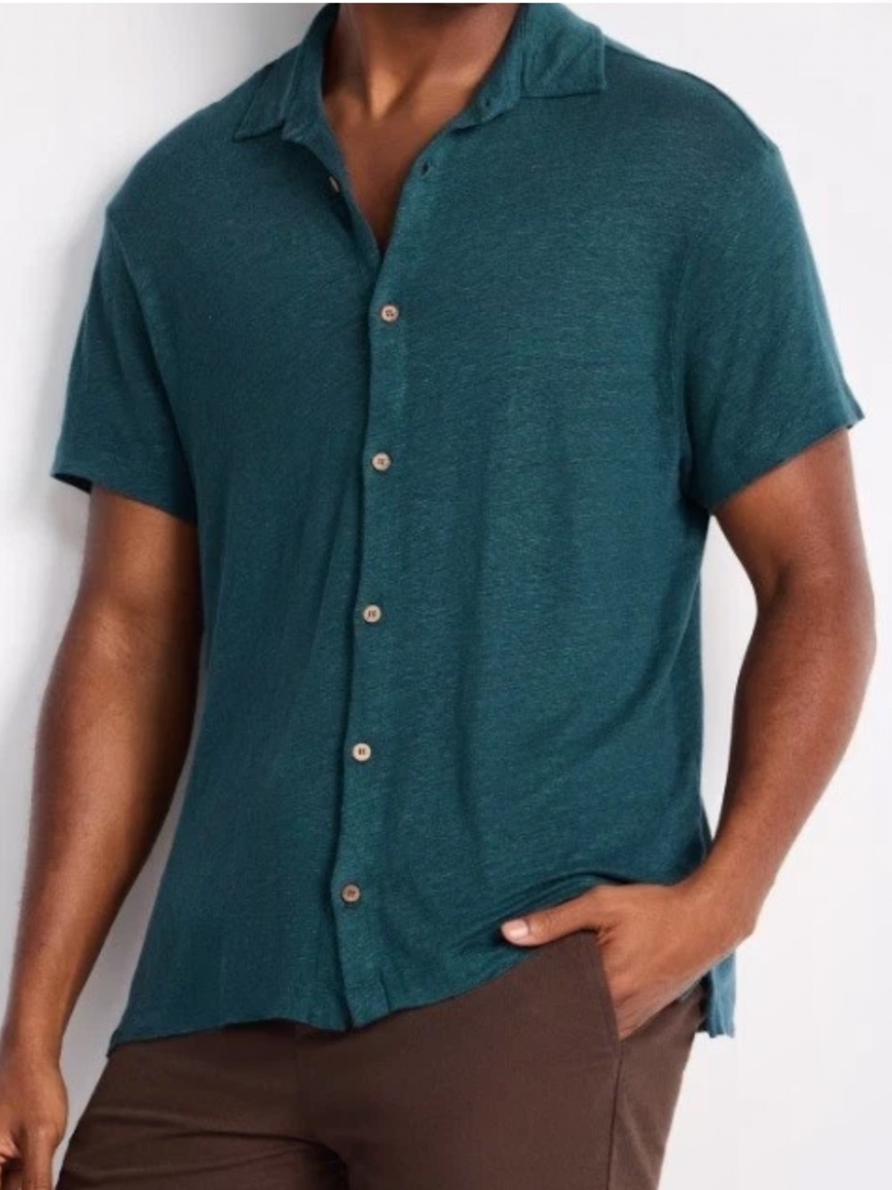 Alex Crane Men L Teal Green Knit Ola Linen Short Sleeve Button Up Shirt NWOT